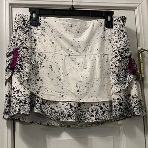 Lucky in Love White Black Splatter Mini Skirt with Purple Accents